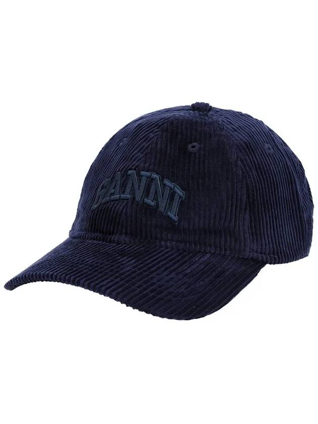 Embroidered Logo Corduroy Ball Cap Navy - GANNI - BALAAN 6