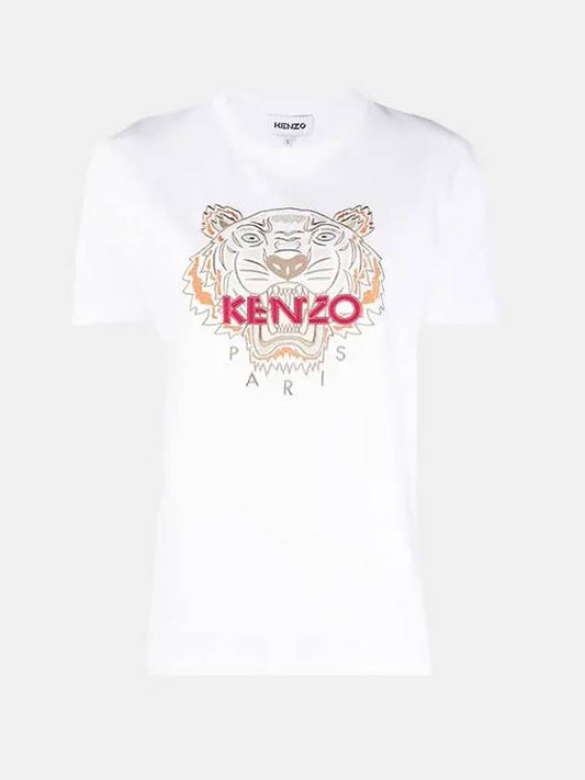 Tiger Logo Print Short Sleeve T-Shirt White - KENZO - BALAAN.
