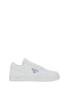 Downtown Triagle Logo Leather Low Top Sneakers White - PRADA - BALAAN 2