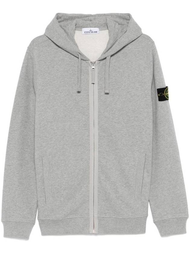 Logo Cotton Zip-Up Hoodie Dust Grey Melange - STONE ISLAND - BALAAN 1