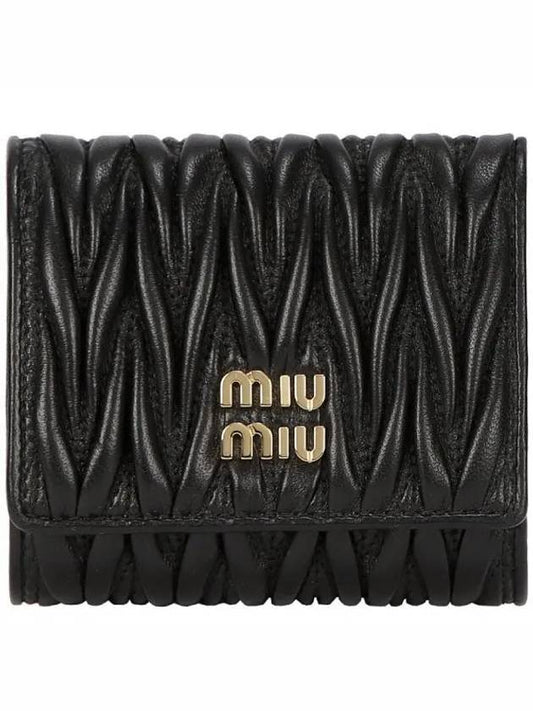 Matelasse Logo Calfskin Half Wallet Black - MIU MIU - BALAAN 2