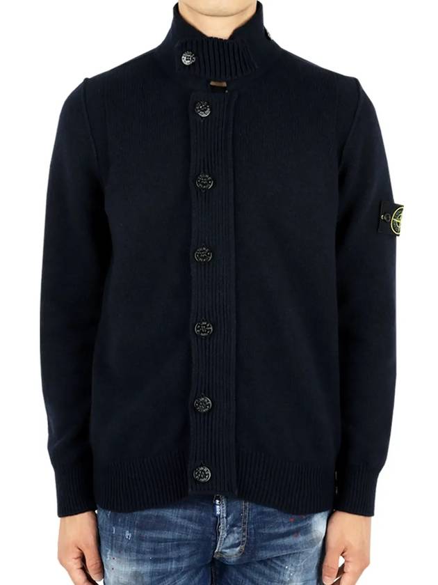 Wappen High Neck Button Up Wool Cardigan Navy - STONE ISLAND - BALAAN 4