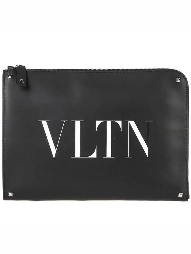 Rockstud VLTN Logo Document Clutch Bag Black - VALENTINO - BALAAN 2