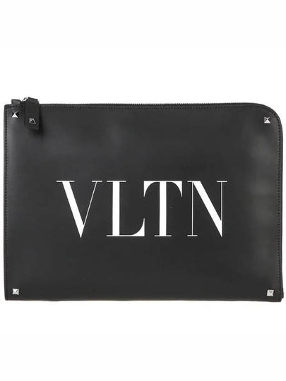 Rockstud VLTN Logo Document Clutch Bag Black - VALENTINO - BALAAN 2