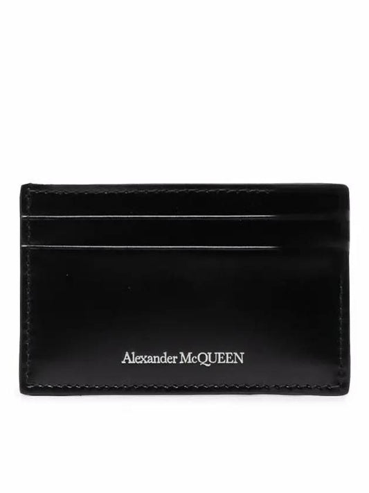 Silver Logo Printed Leather Card Wallet Black - ALEXANDER MCQUEEN - BALAAN.