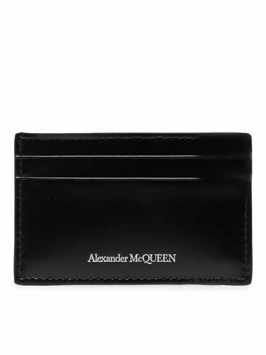 Silver Logo Printed Leather Card Wallet Black - ALEXANDER MCQUEEN - BALAAN 1