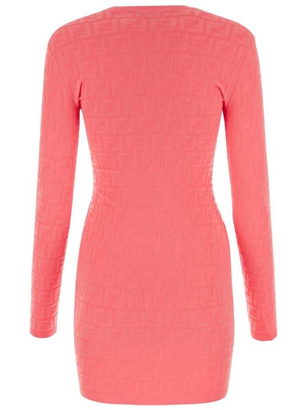 FF motif round neck knit short dress pink - FENDI - BALAAN 3