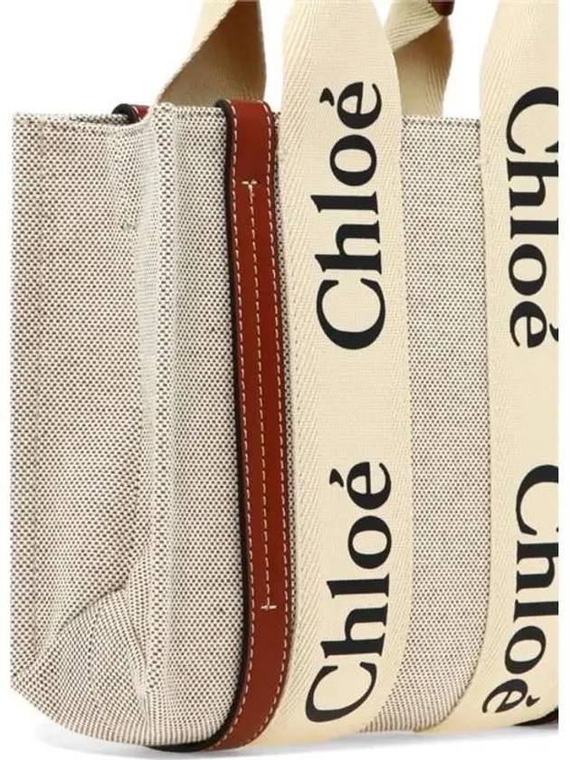 Woody Small Canvas Tote Bag White Brown Beige - CHLOE - BALAAN 5