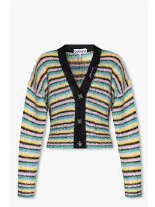 Logo V-neck Stripe Cardigan - GANNI - BALAAN 2