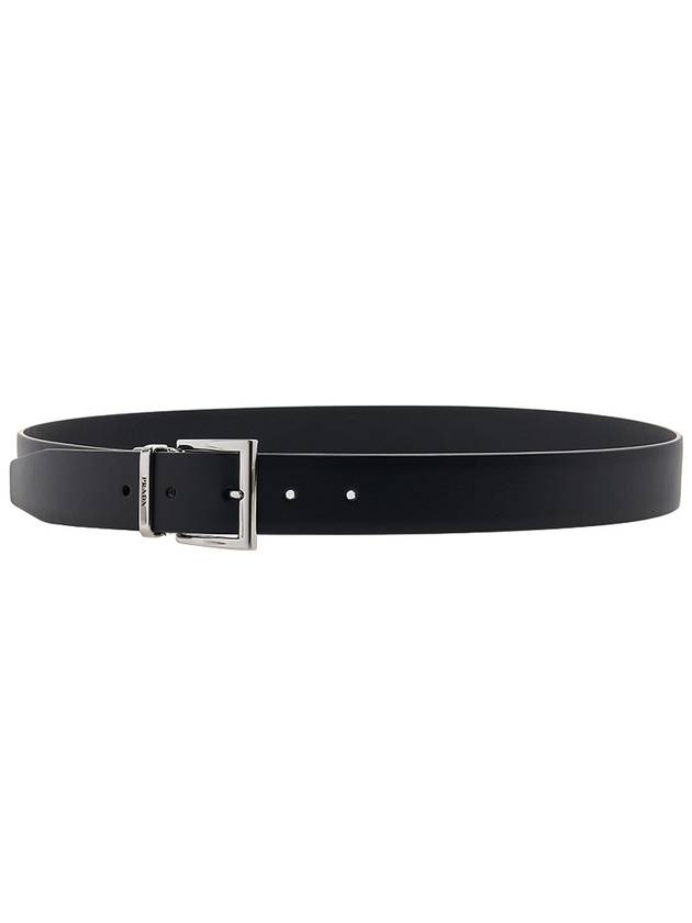 Reversible Saffiano Leather Belt Black - PRADA - BALAAN 6