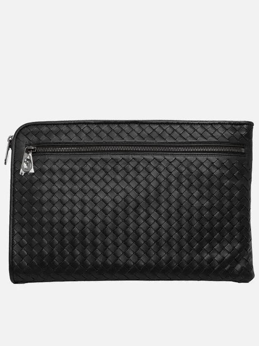 Intrecciato Weaving Zipper Clutch Bag Black - BOTTEGA VENETA - BALAAN 2