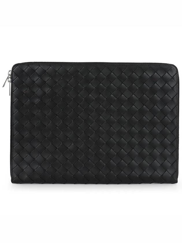 Intrecciato Calfskin Clutch Bag Black - BOTTEGA VENETA - BALAAN.