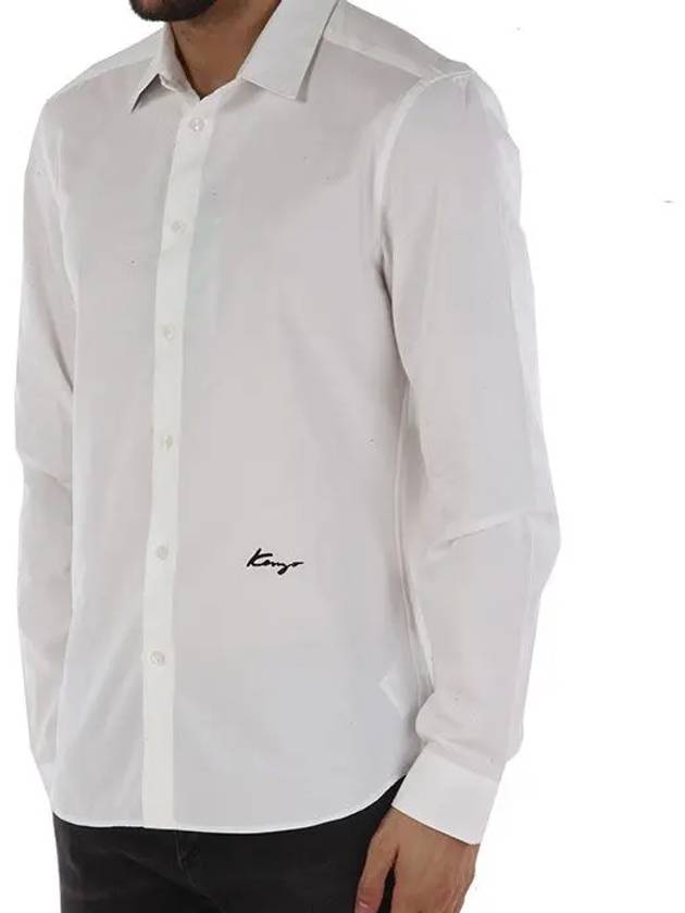 Embroidered Logo Cotton Long Sleeve Shirt White - KENZO - BALAAN 3