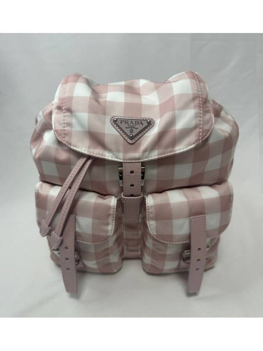 Women s nylon backpack triangle logo pastel check 1BZ677 2ECF - PRADA - BALAAN 2