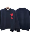 Big Heart Logo Wool Knit Top Navy - AMI - BALAAN 2