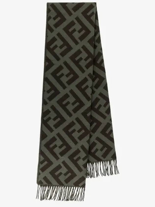 FF Motif Fringe Cashmere Scarf Green - FENDI - BALAAN 2