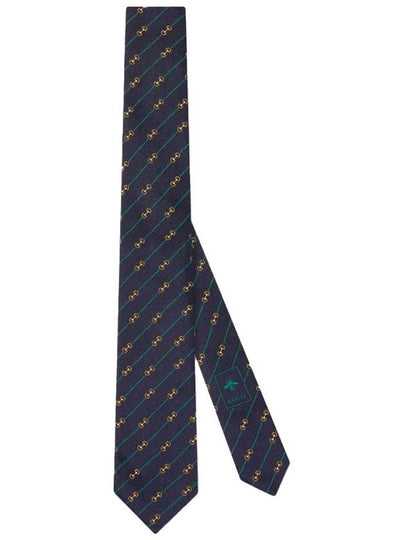 Horsebit Silk Jacquard Neck Tie Blue - GUCCI - BALAAN 2