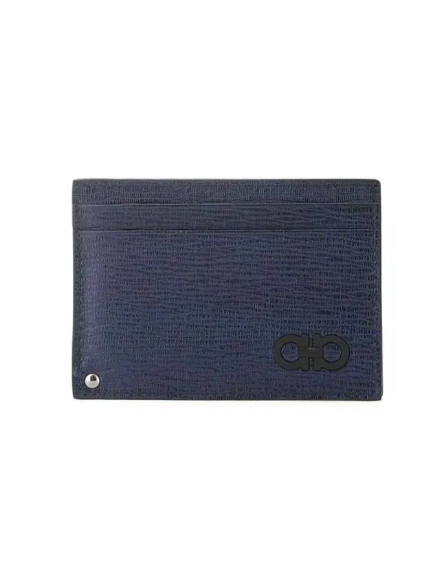 Double Gancini Leather Card Wallet Blue - SALVATORE FERRAGAMO - BALAAN 1