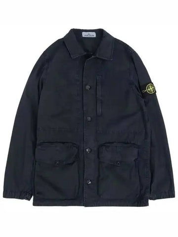 Brushed Cotton Canvas Old Effect Jacket Navy - STONE ISLAND - BALAAN 1