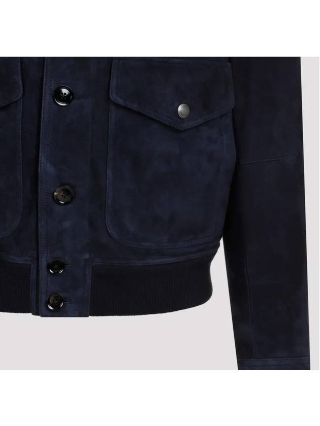 Leather Light Suede Bomber Jacket Navy - TOM FORD - BALAAN 4