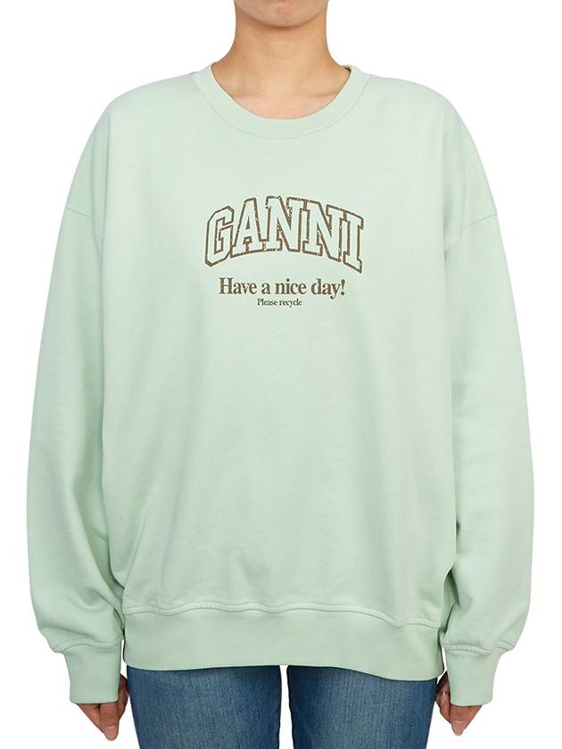 Logo Crew Neck Sweatshirt Aqua Form - GANNI - BALAAN 4