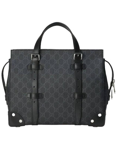 GG Supreme Buckle Detail Leather Tote Bag Black - GUCCI - BALAAN 1