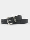 Silver Hardware Monogram Buckle Leather Belt Black - SAINT LAURENT - BALAAN 4