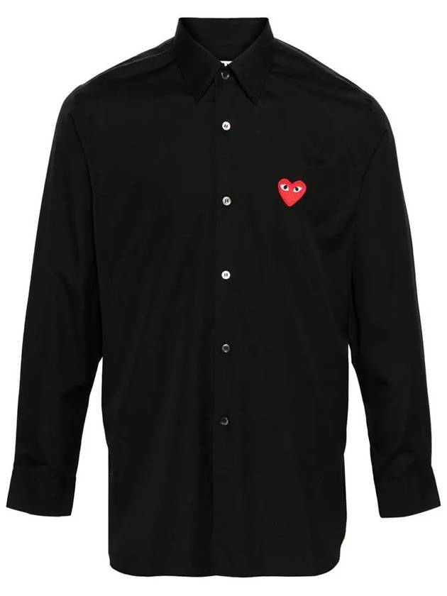 Men's Red Heart Logo Print Long Sleeve Shirt Black - COMME DES GARCONS - BALAAN 3