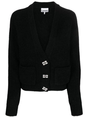 butterfly button alpaca wool cardigan black - GANNI - BALAAN 1