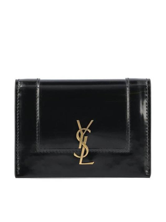 Cassandre Shiny Leather Card Wallet Black - SAINT LAURENT - BALAAN 1