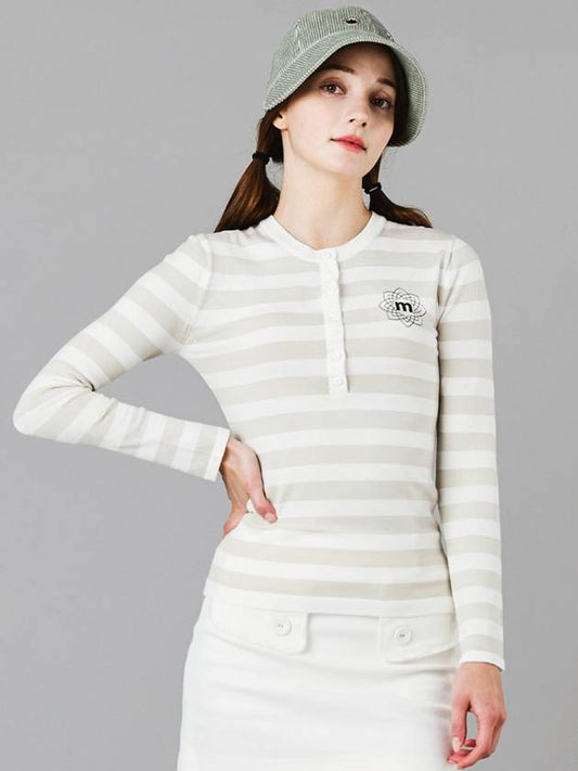 Bold Stripe Light Green Henley Neck Knit DO6232KT22-2 - DOYOUKNOWMC GOLF WEAR - BALAAN 1