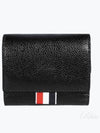 RWB Stripe Pebble Leather Tri-fold Half Wallet Black - THOM BROWNE - BALAAN 2