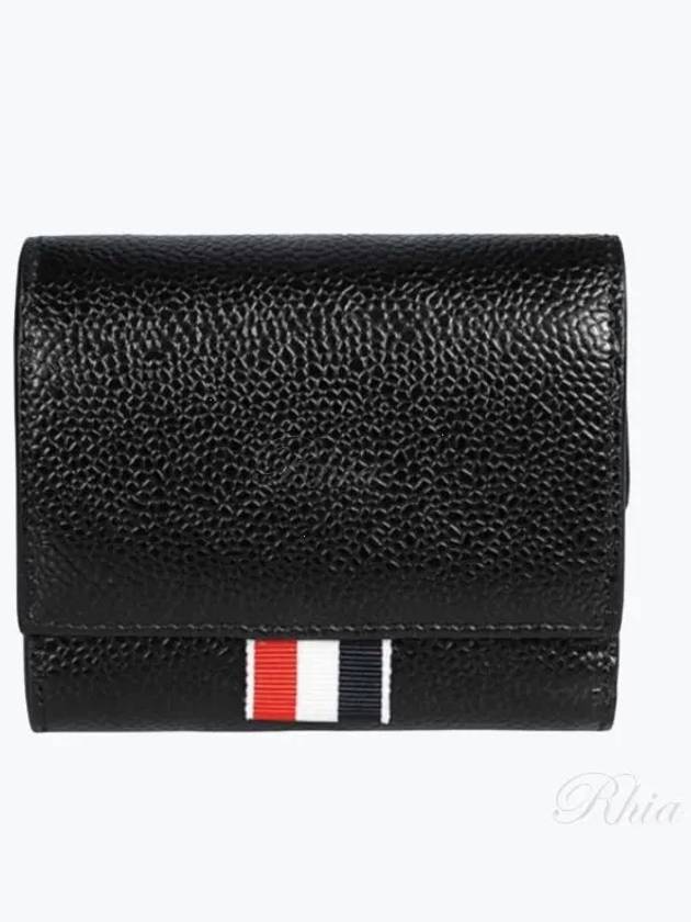 RWB Stripe Pebble Leather Tri-fold Half Wallet Black - THOM BROWNE - BALAAN 2