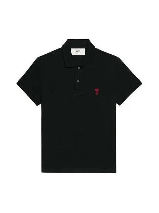 Heart Logo Polo Shirt Black - AMI - BALAAN 2