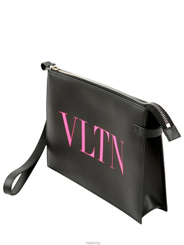 VLTN Logo Clutch Bag Black Neon Pink - VALENTINO - BALAAN.