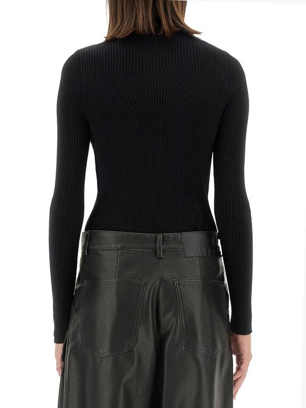 Stretch Ribbed Viscose Knit Top Black - MSGM - BALAAN 5