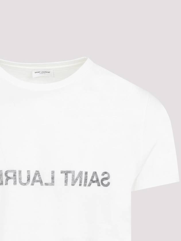 Reverse Logo Print Cotton Short Sleeve T-Shirt White - SAINT LAURENT - BALAAN 4