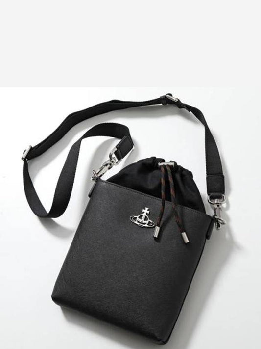 Saffiano Drawstring Cross Bag Black - VIVIENNE WESTWOOD - BALAAN.