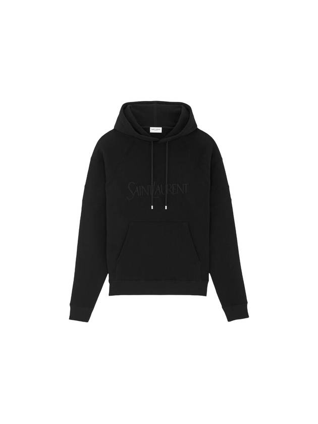 Front Logo Cotton Hoodie Black - SAINT LAURENT - BALAAN 2