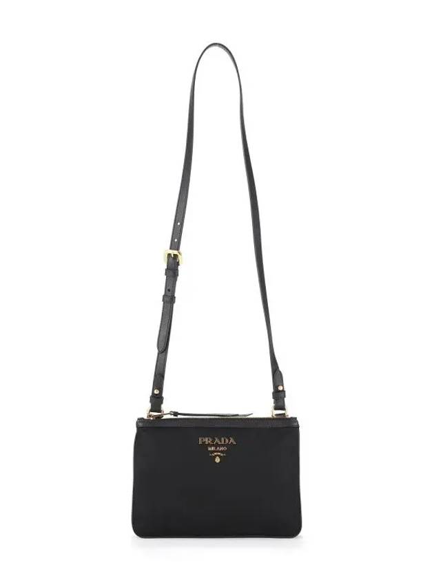 Gold Logo Double Zip Nylon Cross Bag Black - PRADA - BALAAN 4