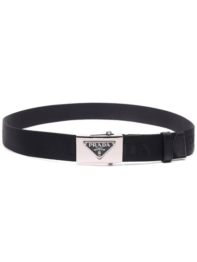 triangle logo plaque buckle nylon belt black - PRADA - BALAAN 5