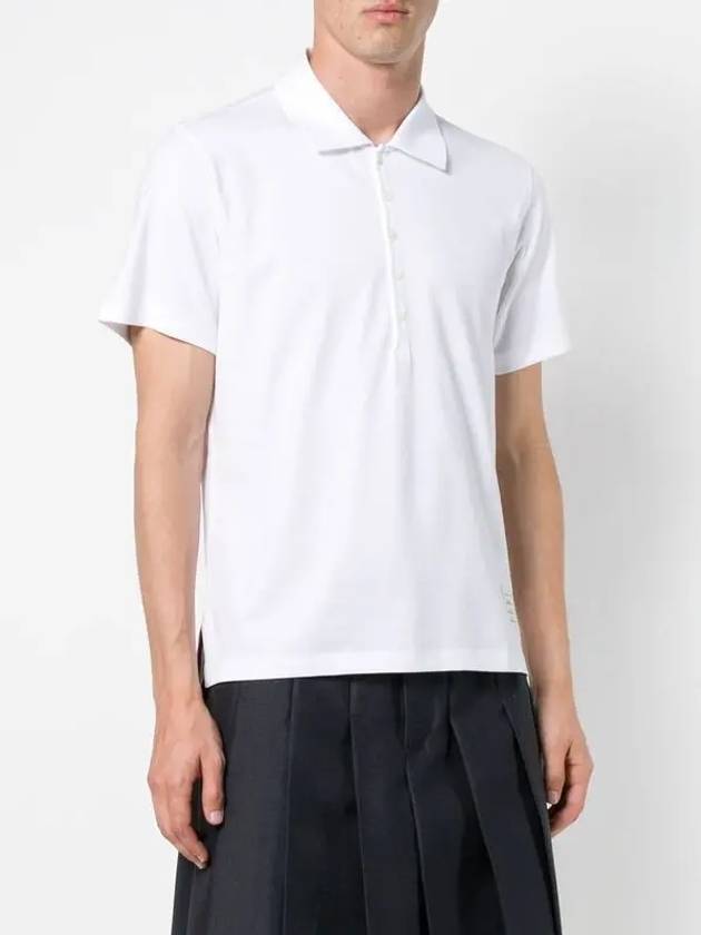 Side Slit Three Stripe Tab Short Sleeve Polo Shirt White - THOM BROWNE - BALAAN 4