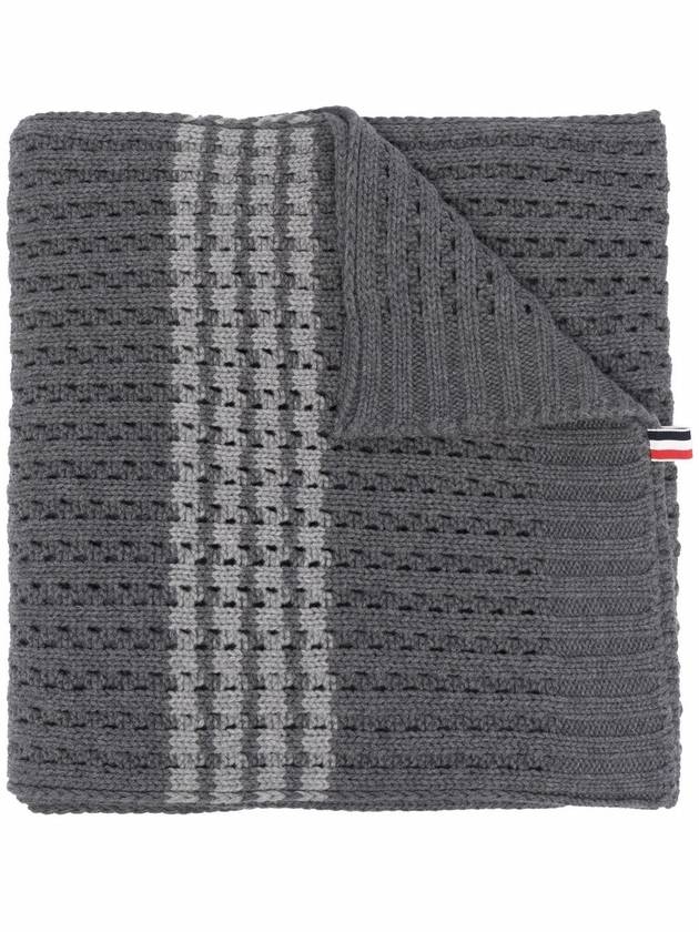 Merino Wool Chunky Pointelle 4 Bar Muffler Medium Grey - THOM BROWNE - BALAAN 6