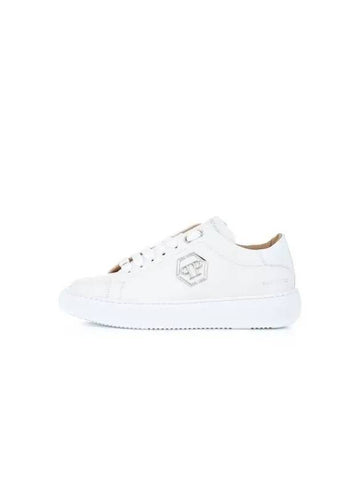 Men's Crocodile Heel Tab Low Top Sneakers White 271646 - PHILIPP PLEIN - BALAAN 1