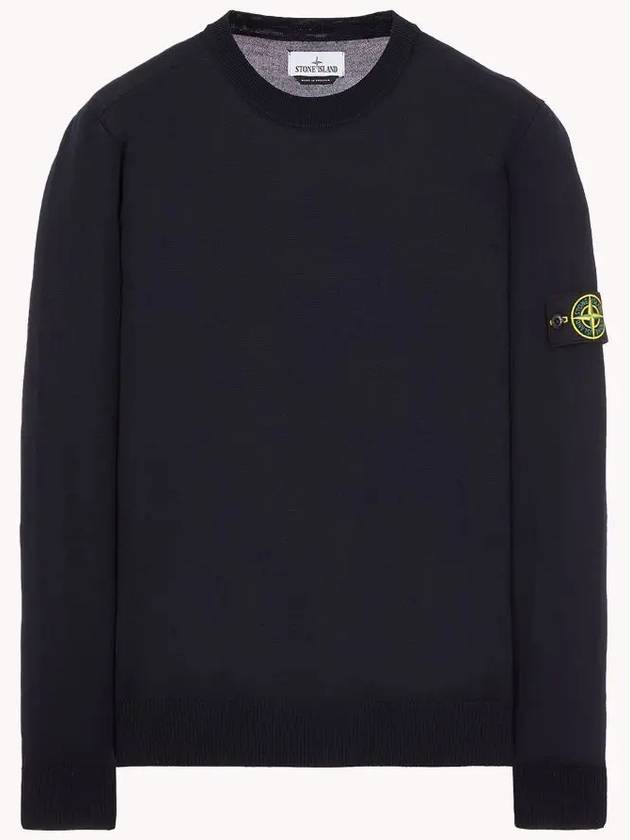 Regular Fit Crew Neck Wool Knit Top Navy - STONE ISLAND - BALAAN 2