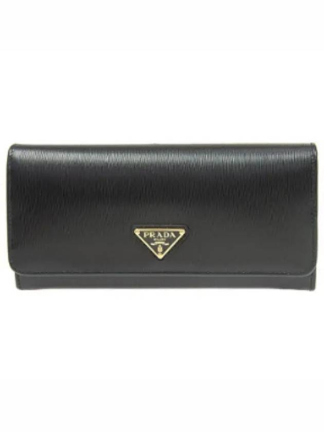 Saffiano Triangular Logo Flap Long Wallet Black - PRADA - BALAAN 2