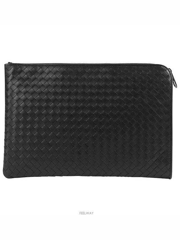 Intrecciato Weaving Zipper Medium Clutch Bag Black - BOTTEGA VENETA - BALAAN 2