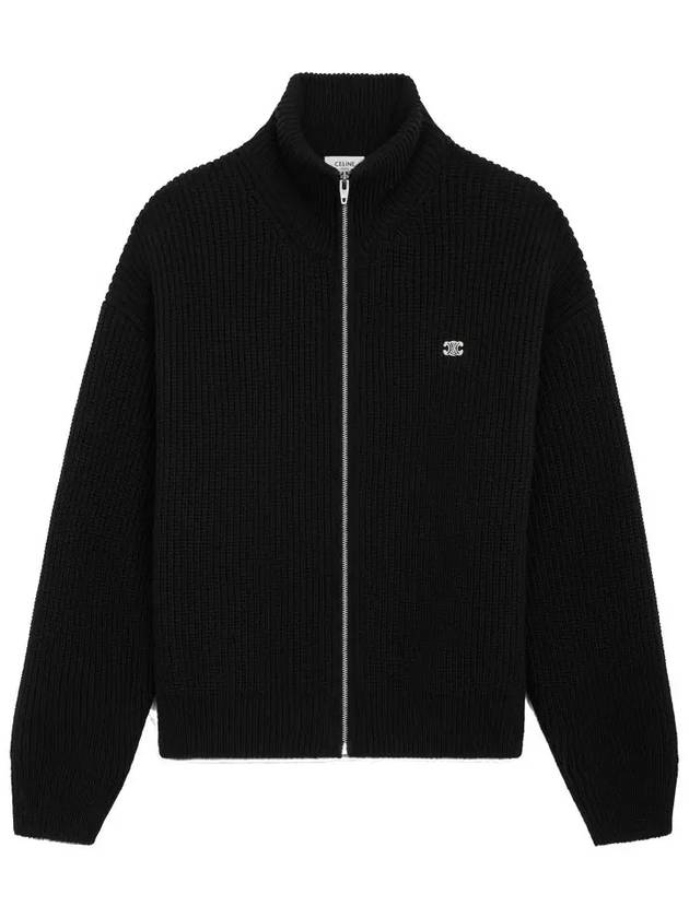 Triomphe Trucker Ribbed Wool Cardigan Black - CELINE - BALAAN 2