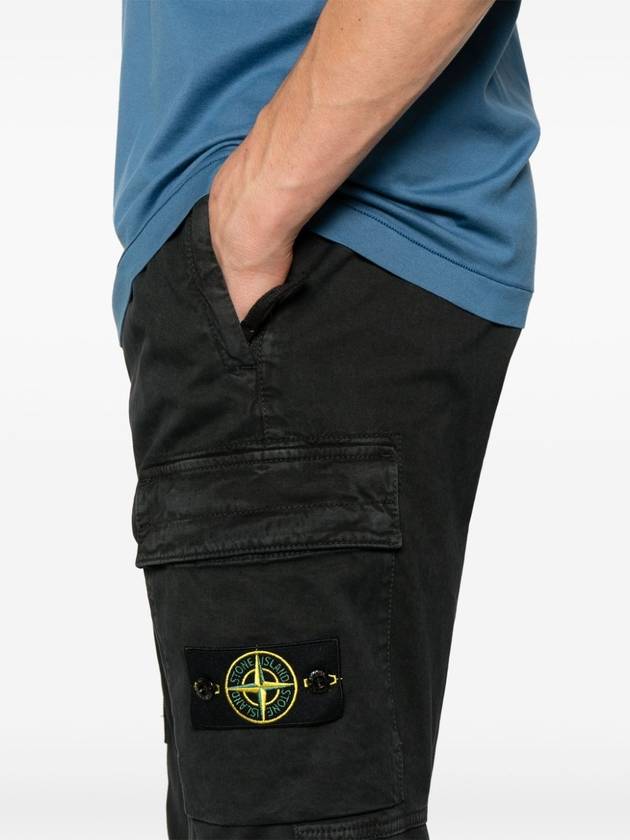 Stretch Cotton Cargo Straight Pants Black - STONE ISLAND - BALAAN 7