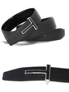 T Buckle Leather Belt Black - TOM FORD - BALAAN 3